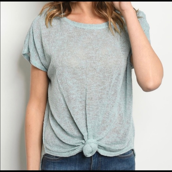 Front Tie Sage Short Sleeve Top - Picture 2 of 2